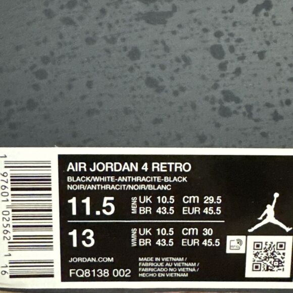 Air Jordan 4 Retro 2024 Fear Size 11.5 M/13 W FQ8138-002 Brand New main image 10